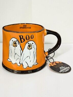 Halloween 'Boo' Orange Ghost Dog Mug - Stay Spooktacular NWT 17oz